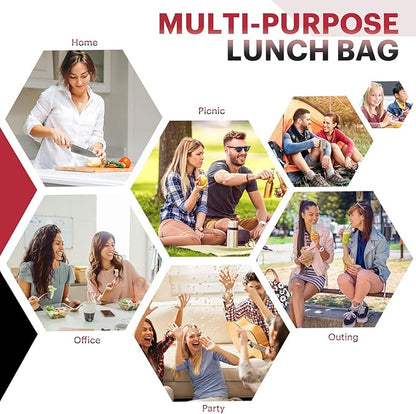 Lunch Bag for Women & Men Adult Insulated Lunch Box, Small Leakproof Cooler Food Lunch Containers Reusable High Capacity Lunch Tote Bags for Work, Travel, Outdoor (Red Flower)