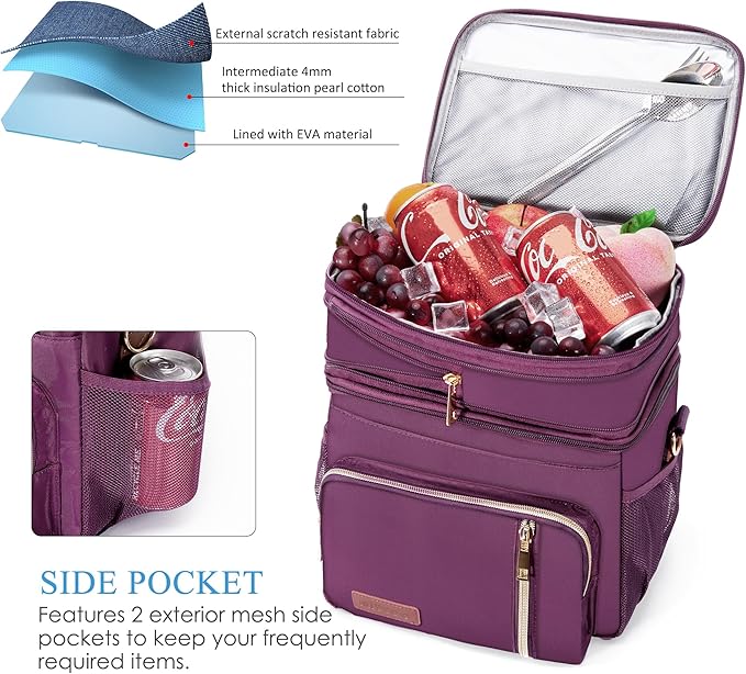 MIYCOO Lunch Bag & Lunch Box for Women Men, Double Deck Leakproof Insulated Soft Large Adult Camping Cooler bag for Work, Beach, Picnic, Travel (Purple, 15L)