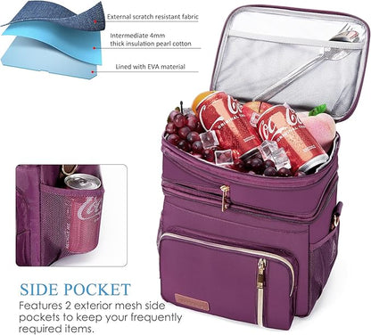 MIYCOO Lunch Bag & Lunch Box for Women Men, Double Deck Leakproof Insulated Soft Large Adult Camping Cooler bag for Work, Beach, Picnic, Travel (Purple, 15L)