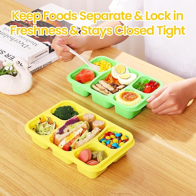 Bento Boxes Adult Lunch Containers 4 Pack, 5 Compartment Reusable Lunchable Containers for Kids, Stackable Snack Box With XXL Space for Sandwiches,Meal Prep for School