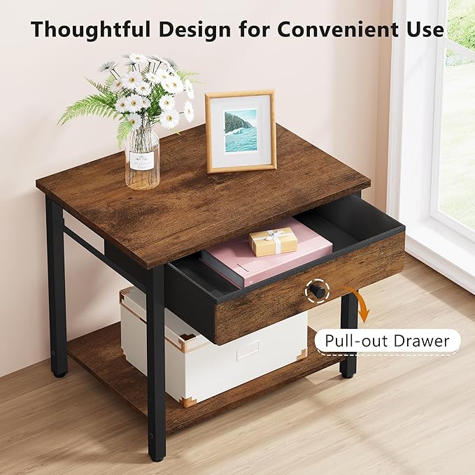 Printer Stand with Storage Drawer, 2-Tier Under Desk Printer Table, Shelf for Home Office, Living Room, Bedroom, Bathroom,Brown