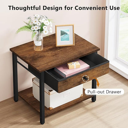 Printer Stand with Storage Drawer, 2-Tier Under Desk Printer Table, Shelf for Home Office, Living Room, Bedroom, Bathroom,Brown