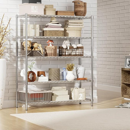 Storage Shelves Heavy Duty, 45" W x 20" D x 72" H Garage Wire Shelving Unit Loads 2000LBS, 5-Tier Adjustable Metal Industrial Utility Shelf Rack for Kitchen, Laundry Room, Pantry, Warehouse, Basement