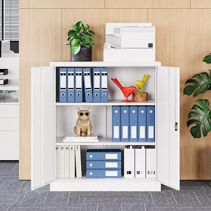 MIIIKO Lockable Storage Cabinet, Small Metal Garage Cabinet with Doors and Shelves, 35.4" Height Base Locker Cabinets 2 Doors