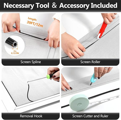 Window Screen Door Repair Kit, 59" x 159" Screen Door Mesh Replacement Kit, Durable Fiberglass Mesh Roll with Tools for Windows Doors Patio and Porch Replacement, Grey