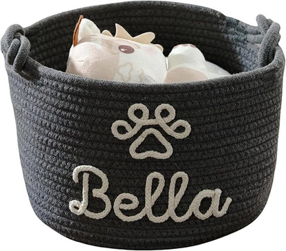 Personalized Dog Toy Basket with Pet Name, Puppy Toy Storage Organizer Custom Cotton Rope Basket Gift for Pet Dog or Cat (Pet Basket)