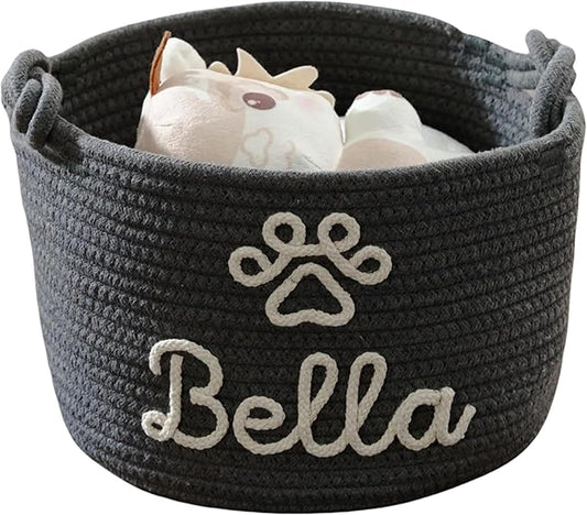 Personalized Dog Toy Basket with Pet Name, Puppy Toy Storage Organizer Custom Cotton Rope Basket Gift for Pet Dog or Cat (Pet Basket)