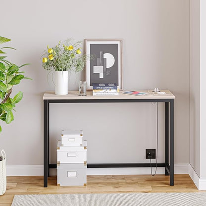 BOFENG Narrow Console Table with Outlet,Thin Sofa Table with Charging Station,41.5 Inch Small Entryway Table,for Hallway,Bedroom,Living Room,Foyer,White Oak
