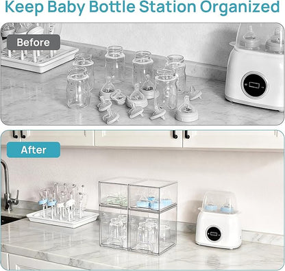 Vtopmart 4 Pack Clear Baby Bottle Organizer Set, Stackable Storage Drawers Ideal for Kichen Countertop, Vanity, Bathroom, Cabinet, Pantry Organization