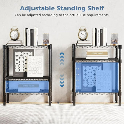 DUMOS 3-Tier Metal Wire Storage Shelves, Adjustable Standing Storage Rack Shelf, Heavy Duty Steel Shelving Unit Organizers for Kitchen Bathroom Pantry Garage, 23.3" W×13.4" D×30" H, Black