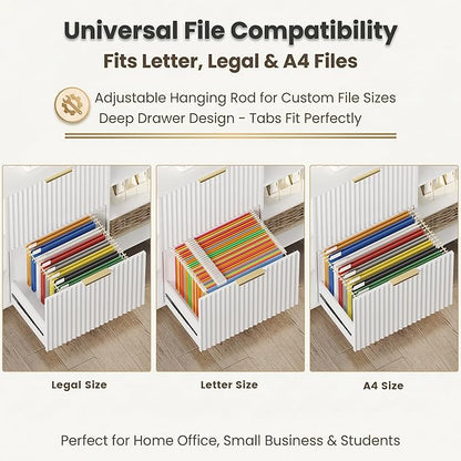 File Cabinet for Home Office, Fluted Filing Cabinet with 2 Drawers Fit Letter/Legal/A4 Folders with Tabs, Printer Stand with Lock & 2 Power Outlets, 6 Shelves (Set of 2, White)