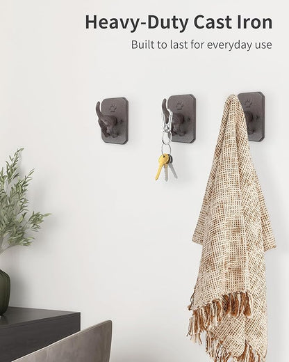Cast Iron Dog Tail Wall Hooks - Heavy Duty Rustic Dog Leash Holder, Wall Mount Coat Hook for Hanging Key Towel Collar, Decorative Puppy Butt Paw Hanger for Farmhouse Entryway Mudroom, 2 Pack
