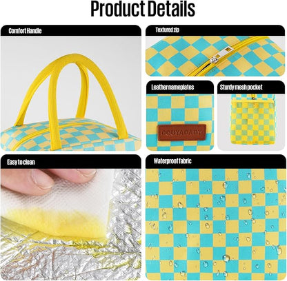Lunch Bag Women/Men Lunch Box Women/Men (Yellow+Blue Checkerboard)