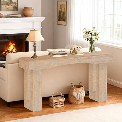 63 Inch Long Entryway Table Hollow, Wooden Console Table with Socket Farmhouse Sofa Table for Entrance, Hallway, Living Room,Behind Couch(Oak Brown)