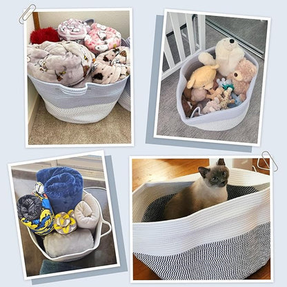 INDRESSME Large Rope Baskets - Organizing Storage, 21.7 x 13.8 Inch, Living Room, Kids, Decorative Nursery, Laundry, Towel, Gift Basket, Blue