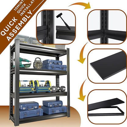 45.3''W x 18''D Garage Shelving Heavy Duty 4-Tier Adjustable Storage Shelves Unit,2000 LBS Metal Utility Rack Shelf for Industries, Warehouses, Basement,Black,63''H