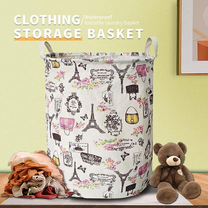 Merdes 19.7’’ Waterproof Foldable Laundry Hamper, Dirty Clothes Laundry Basket, Linen Bin Storage Organizer for Toy Collection (Paris)