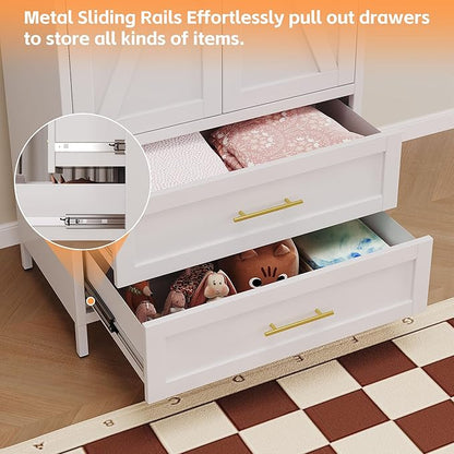 Aobabo Metal Wardrobe Cabinet with 2 Drawer, 71" H Metal Armoire Wardrobe Closet with Adjustable Shelf and Hanging Rod for Home, Laundry Room, Office, Installation Required, White