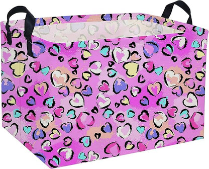 Rectangular Pink Heart Baskets Kids Storage Bins for Boys and Girls Baby Gift Basket Cute Toy Storage Bin Box Organizer Book Shelf Basket Love Room Decor(Cute Heart)