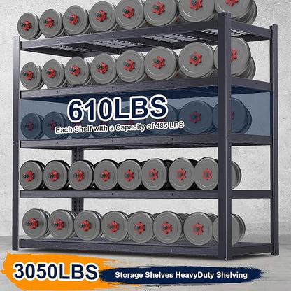 Heavy Duty Storage Shelves 24" D x 62" W x 72" H, 3050 lbs Metal Shelving Rack, Garage Storage Shelf, Estantes de Almacenamiento, Black Basement Shelving Unit, Adjustable Garage Rack