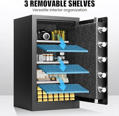 35Min Fireproof Safe, 7.2 Cubic Feet Home Safe Box with 3-Removable Shelf, Fire Safe with Digital Keypad, Smart Alarm and Silent Mode, Fire Proof Safe for Home Documents and Office