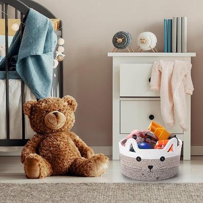 Zopeal Cat Basket Storage Woven Organizer with Ears Easter Decorative Gift Pet Toy Cute Cotton Rope Basket for Gift Cat Dog Toy Bin Nursery Room(8.3 x 4.7 Inch,Gradient Khaki)