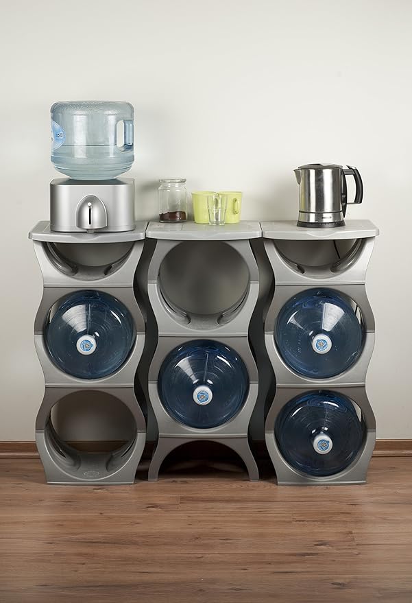 Bariboo Stackable Water Bottle Storage Rack Best Water Jugs 5 Gallon Organizer. Jug Holder for Kitchen, Cabinet and Office Organizing. Reinforced Polypropylene (Blue, 3 No Shelf)