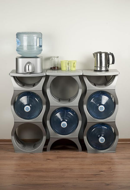 Bariboo Stackable Water Bottle Storage Rack Best Water Jugs 5 Gallon Organizer. Jug Holder for Kitchen, Cabinet and Office Organizing. Reinforced Polypropylene (Blue, 3 No Shelf)