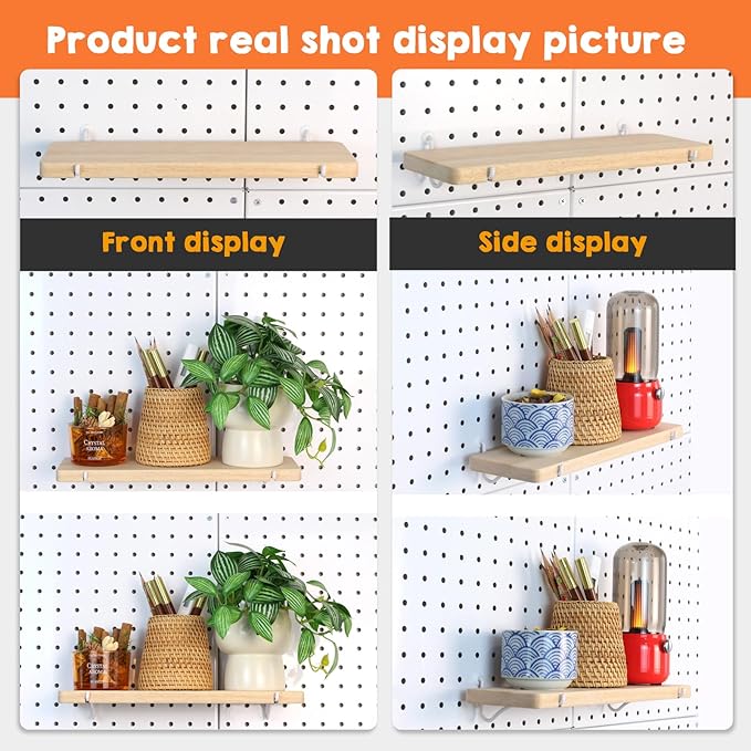 Solid Wood Pegboard Shelf, High Balance and No tilt, Pegboard Accessories, Wooden Pegboard Shelves for 1/4" Pegboard,1 Pack