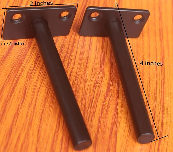 6 Pcs 4" Black Solid Steel Floating Shelf Bracket Blind Shelf Supports - Hidden Brackets for Floating Wood Shelves - Concealed Blind Shelf Support – Screws and Wall Plugs Included