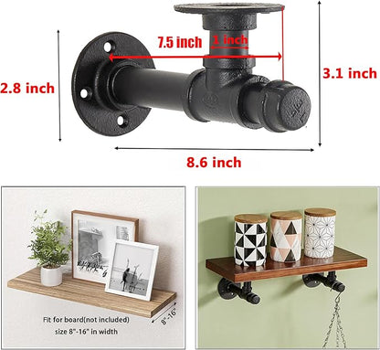 8.6 inch Pipe Shelf Bracket Industrial DIY L Pipe Wall Bracket for 8"-16" Wood Floating Shelf Vintage Look Rustic Home Pipe Decor 6 Packs, Included Accessories