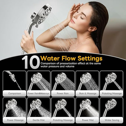 Magnetic Handheld Shower Brushed Nickel,High-Pressure 10-Mode Shower Head with Magnetic Guidance Docking System,Stainless Steel Hose