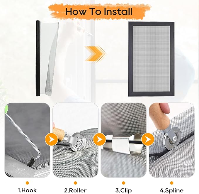 King&Charles Window Screen Door Mesh, Window Screen Replacement/Repair Kit, 48”x118” Fiberglass Black Mesh, Durable&Visibility & Cuttable & Washble, Easy to Replace/Install/DIY