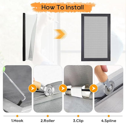 King&Charles Window Screen Door Mesh, Window Screen Replacement/Repair Kit, 48”x118” Fiberglass Black Mesh, Durable&Visibility & Cuttable & Washble, Easy to Replace/Install/DIY