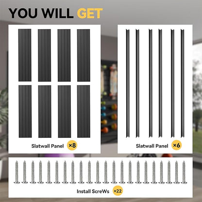 RORA Slat Wall Paneling Garage Slat Wall Storage Systems 4x8 ft Slatwall Black Heavy Duty Satwall for Tool Organization ,Pvc SlatWall Panels,Fits for Storage and Display