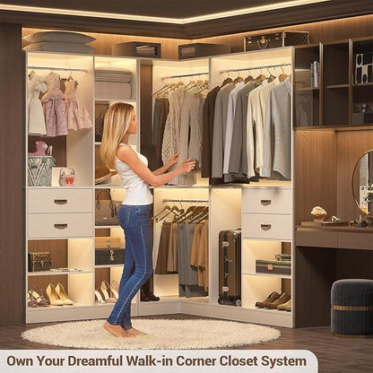 Armocity Corner Closet System, 32 Inches Wide Wood Unit with 2 Hanging Rods and All Hardware Kits, 3-Tier 80'' Height Wood Closet Tower, White