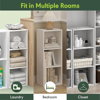 Furinno LUDER Book Shelf, 3-Cube Bookshelf, Bookcase with Open Shelves, 9.3 x 12 x 31.5, for Living Room, Bedroom, Home Office, White
