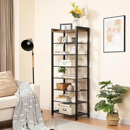 HOOBRO 8-Tier Shoe Rack, 20.5" L Shoe Storage Organizer, Narrow Shoe Shelf, Saving Space, Stable and Sturdy, Hold 14-16 Pairs of Shoes, for Entryway, Hallway, Living Room, Rustic Brown BF48XJ01