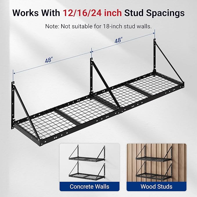 FLEXIMOUNTS 2-Pack 2x4ft Garage Wall Shelving - Heavy Duty Garage Storage Rack, 660lbs Load Capacity with Brace Guardrail, Organization System for Tools, Bins, Utility Room, Pro Series