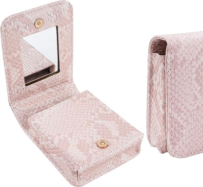 Pink Lipstick Holder, Lipstick Case with Mirror, Mini Portable Makeup Holder for Women Girls, for Outside Mini bag Travel Cosmetic Pouch (1Pcs)
