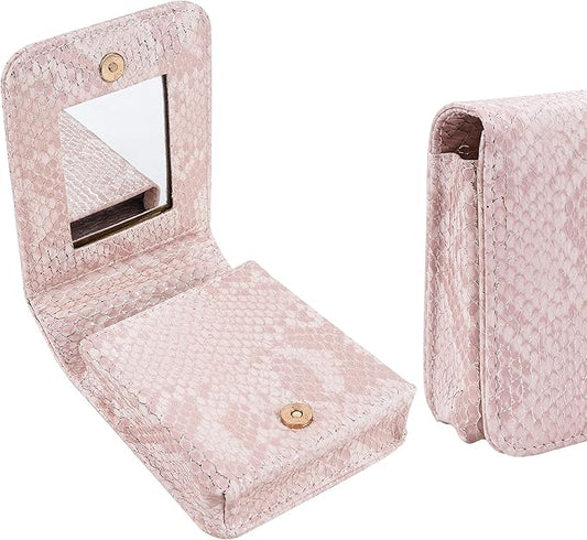 Pink Lipstick Holder, Lipstick Case with Mirror, Mini Portable Makeup Holder for Women Girls, for Outside Mini bag Travel Cosmetic Pouch (1Pcs)