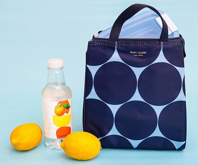 Kate Spade New York, Portable Soft Cooler Lunch Bag with Silver Insulated Interior Lining and Storage Pocket, Joy Dot
