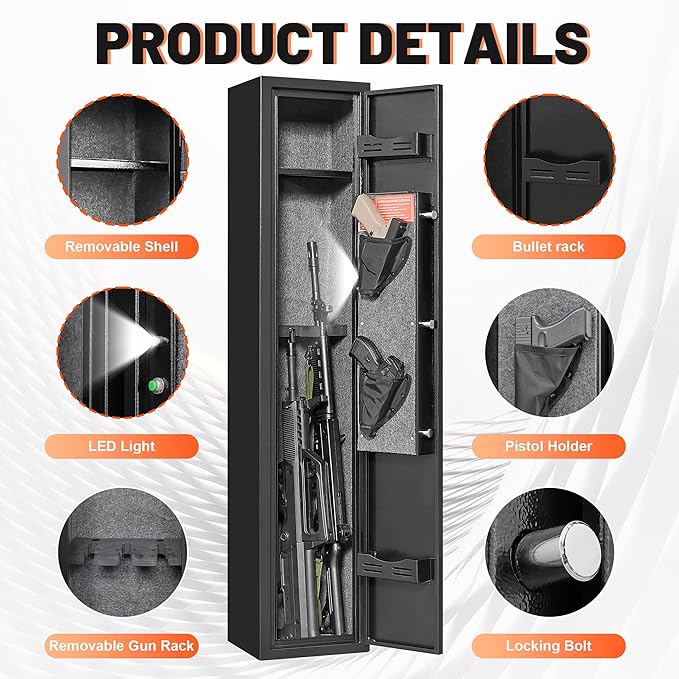 Marcree 2-3 Small Gun Safe for Rilfe and Shotgun, Digital Gun Cabinet for Home, Rifle Gun Safe with Removable Shelf, 180° Quick Access Gun Locker with Alarm & Mute System, 51.96" H