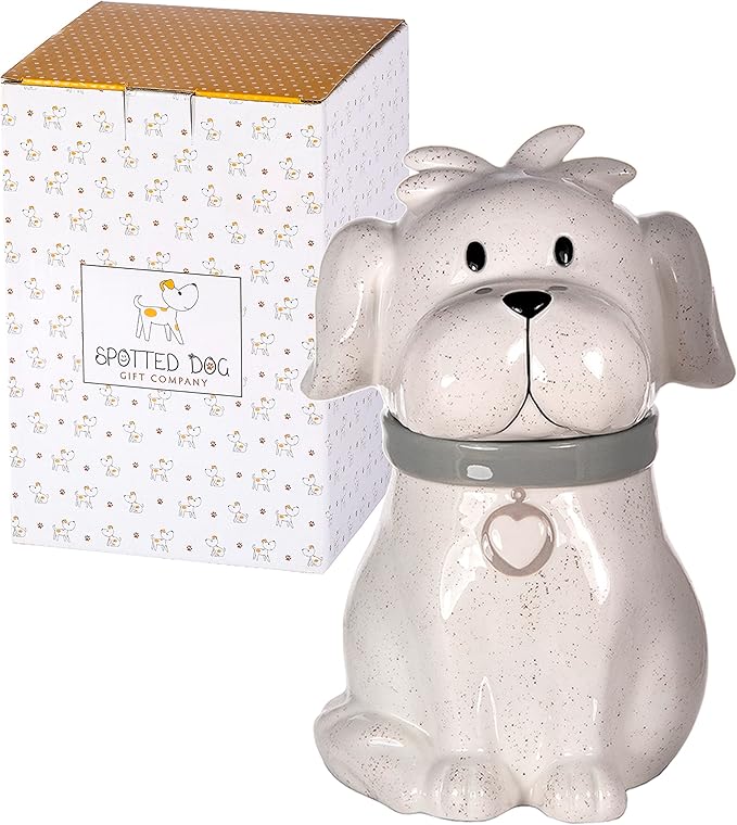 SPOTTED DOG GIFT COMPANY Ceramic Cookie Jar with Lid, Large Dog Treat Jar for Cookies & Biscuits, Cute Novelty Storage Container for Kitchen Counter, Gifts for Dog Lovers - 49oz White
