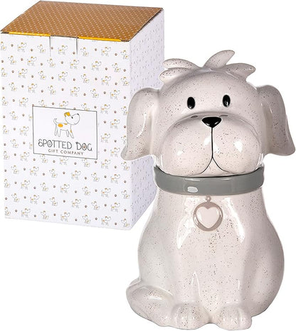 SPOTTED DOG GIFT COMPANY Ceramic Cookie Jar with Lid, Large Dog Treat Jar for Cookies & Biscuits, Cute Novelty Storage Container for Kitchen Counter, Gifts for Dog Lovers - 49oz White