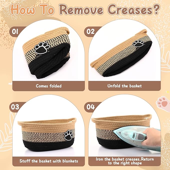 2 Pcs Dog Toy Basket Gift Baskets for Organizing Woven Organizers Cat Toy Bin Cute Dog Paw Rope Storage Organizer with Handle, Cat Holder Container 11.8 x 7.8 x 5.1 Inch