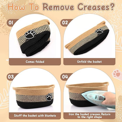 2 Pcs Dog Toy Basket Gift Baskets for Organizing Woven Organizers Cat Toy Bin Cute Dog Paw Rope Storage Organizer with Handle, Cat Holder Container 11.8 x 7.8 x 5.1 Inch