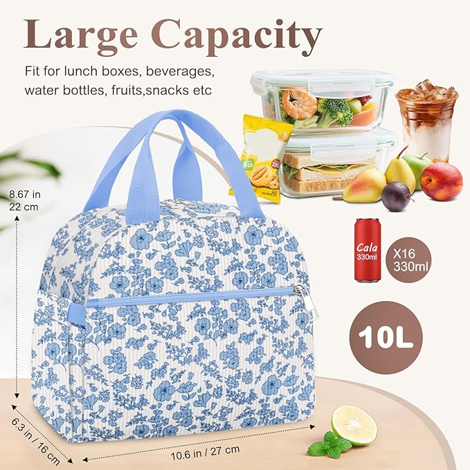 Lunch Bag Lunch Box for Women, Cute Corduroy Insulated Reusable Work Leakproof Simple Adults Flower Large Lunch Boxes Tote Bag Men Cooler Bag