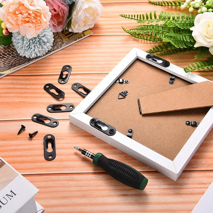 Ripeng 30 Pcs Single Keyhole Hangers Picture Hanger with 60 Pcs Screws Metal Keyhole Hanging Brackets Fasteners for Wall Mirror Picture Frames, 43 x 16 mm(Black)