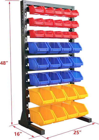 King's Rack Hanging Bin Rack Storage System Heavy Duty Steel Rack Organizer Shelving Unit w/ 35 Plastic Bins in 8 tiers